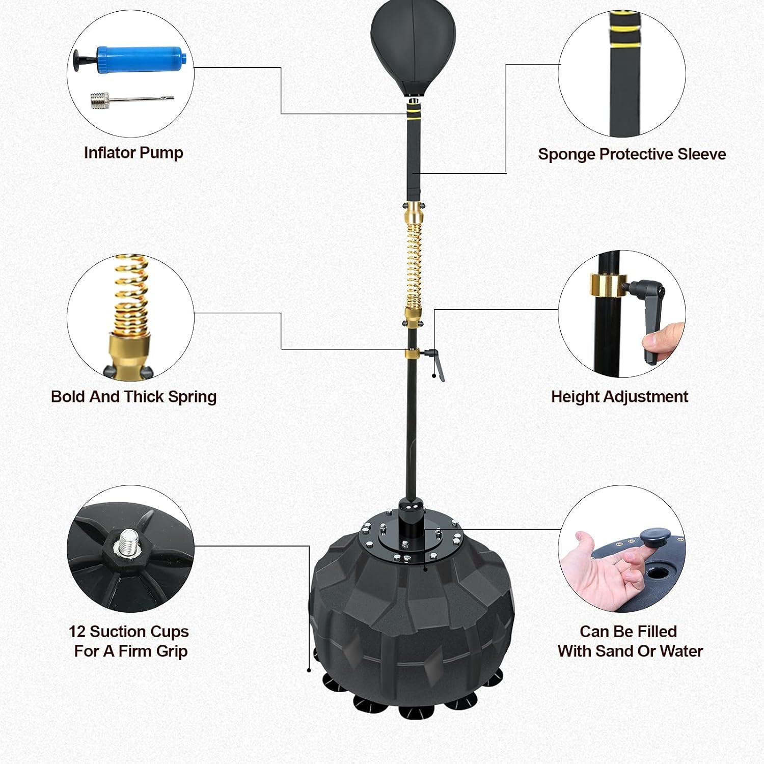 Boxing Fast Respond Speed Bar Heavy Duty Punching Equipment Adjustable Height from 57"~74.8" Boxing Skills Training Free Standing