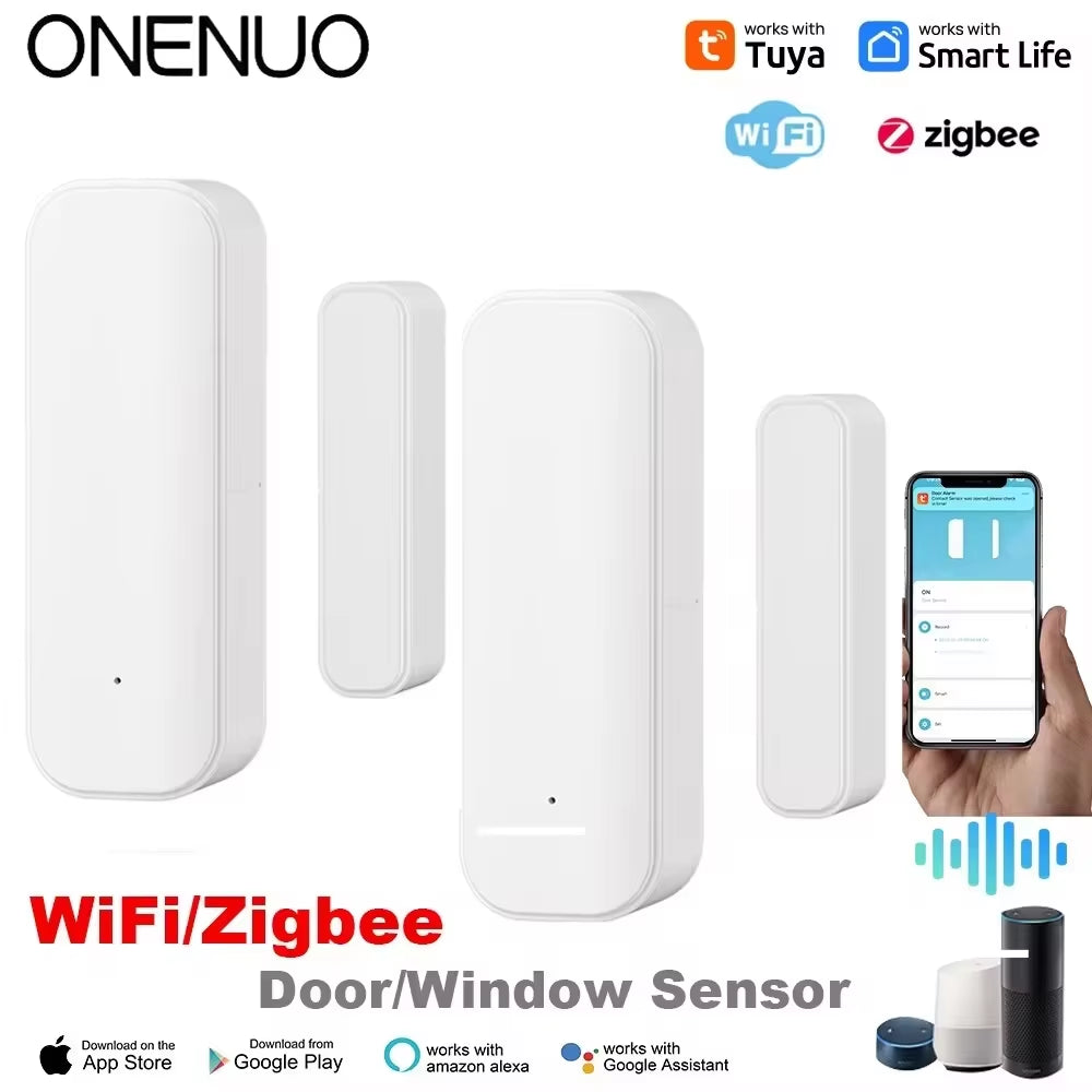 Tuya Wifi or Zigbee Window Door Sensor with Battery Smart Home Security Alarm System Voice Control via Alexa Google Home Smart