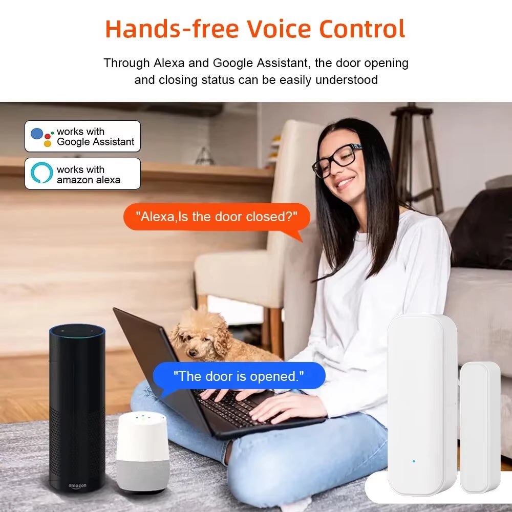 Tuya Wifi or Zigbee Window Door Sensor with Battery Smart Home Security Alarm System Voice Control via Alexa Google Home Smart