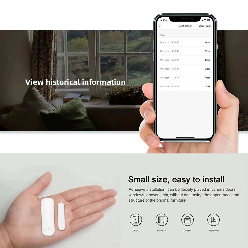 Tuya Wifi or Zigbee Window Door Sensor with Battery Smart Home Security Alarm System Voice Control via Alexa Google Home Smart