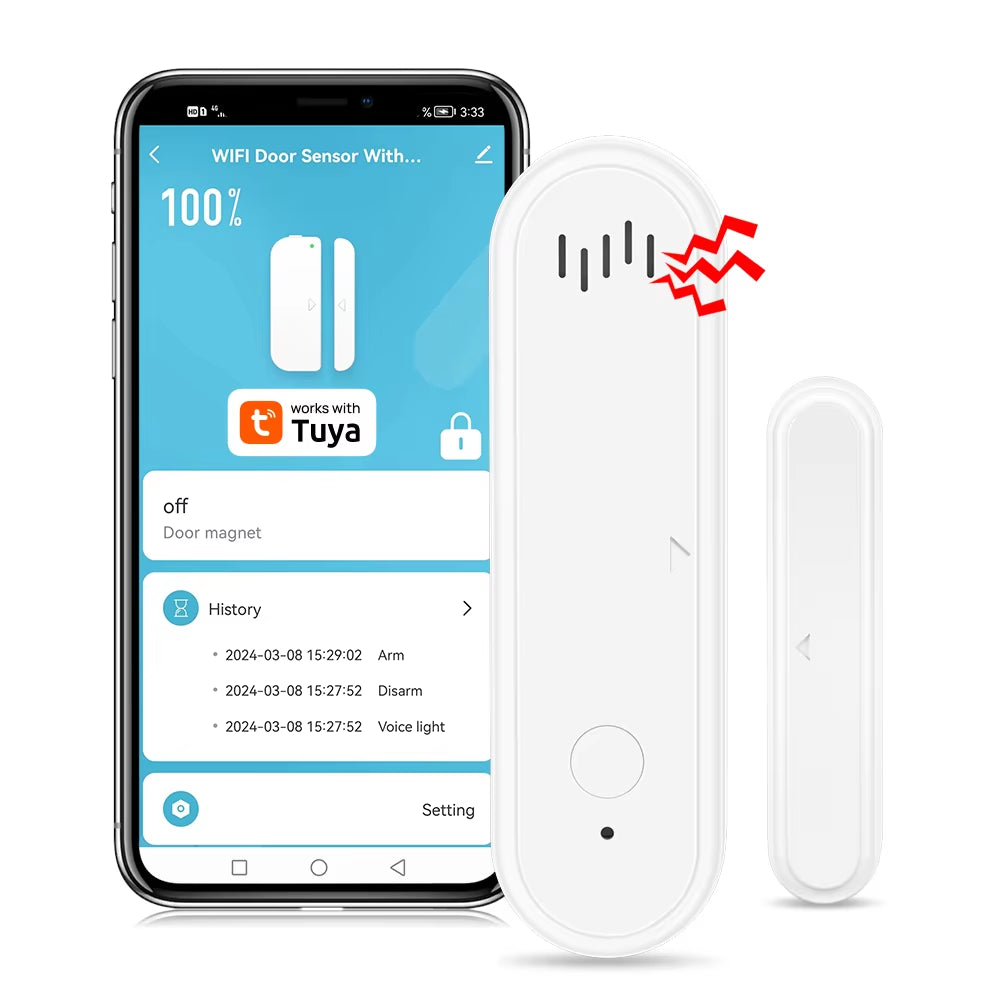 Tuya Wifi or Zigbee Window Door Sensor with Battery Smart Home Security Alarm System Voice Control via Alexa Google Home Smart